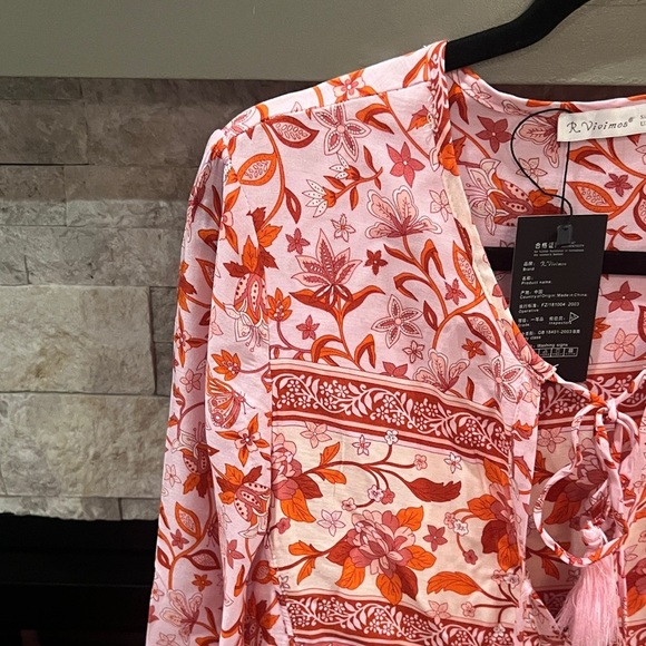 NWT R Vivimos pink floral long sleeve midi dress size 2 - Picture 4 of 15